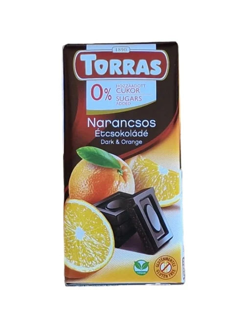 Ciocolata neagra cu portocale fara zahar adaugat Torras 75g