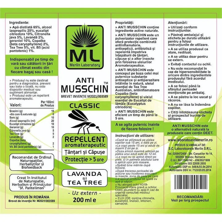Ulei Musschin Classic Repelent Tantari si Capuse 200ml Laboratoarele Merlin