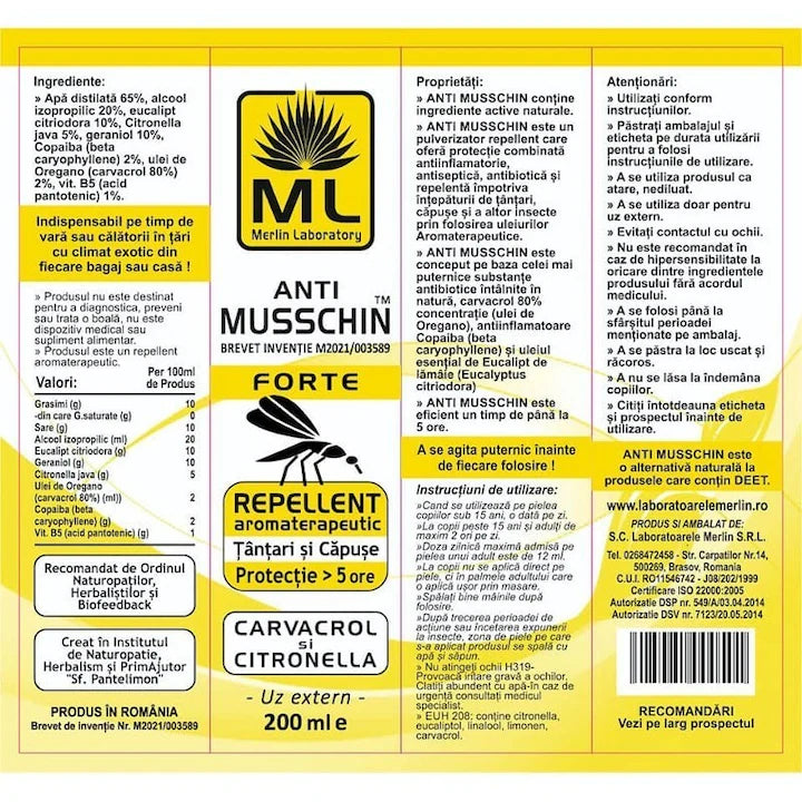 Ulei Musschin Forte Repelent Tantari si Capuse 200ml Laboratoarele Merlin