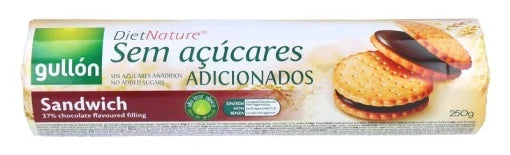 Biscuiti fara zahar Sandwich cu crema de ciocolata amara Gullon 250g