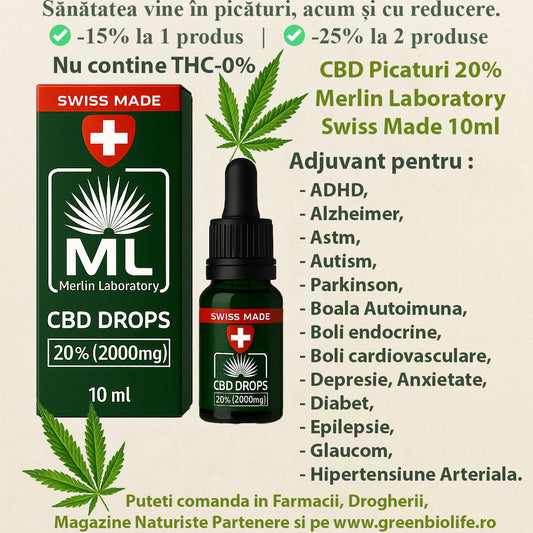CBD Picaturi 20% Merlin Laboratory Swiss Made 10ml