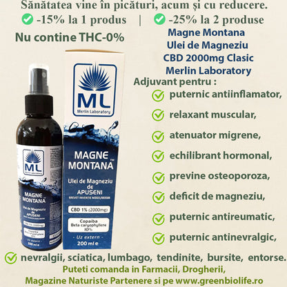 Magne Montana Ulei de Magneziu CBD 2000mg Eucalipt Merlin Laboratory