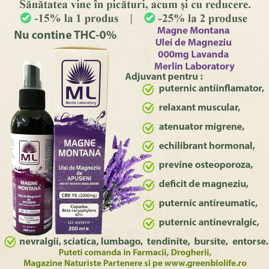 Magne Montana Ulei de Magneziu CBD 2000mg Lavanda Merlin Laboratory