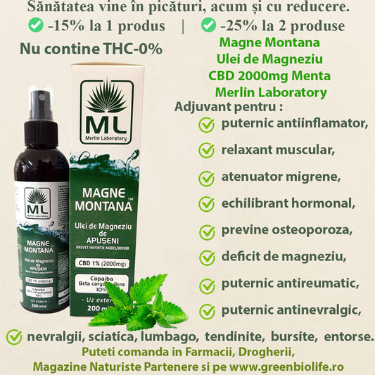 Magne Montana Ulei de Magneziu CBD 2000mg Menta Merlin Laboratory