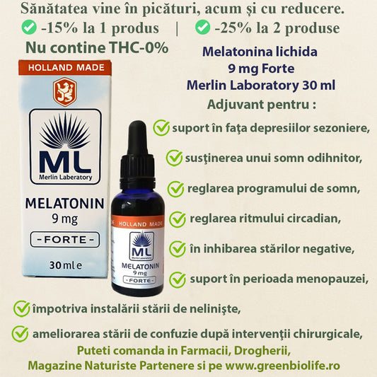 Melatonina lichida 9 mg Forte Merlin Laboratory 30 ml