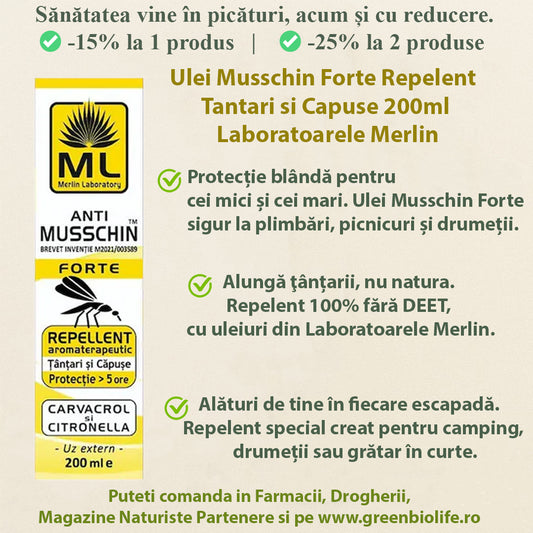 Ulei Musschin Forte Repelent Tantari si Capuse 200ml Laboratoarele Merlin