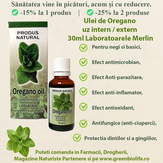 Ulei de Oregano uz intern / extern 30ml Laboratoarele Merlin
