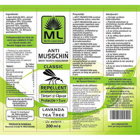 Ulei Musschin Classic Repelent Tantari si Capuse 200ml Laboratoarele Merlin
