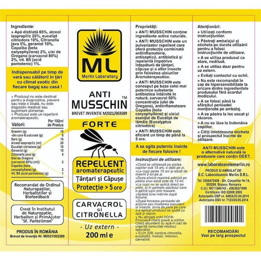 Ulei Musschin Forte Repelent Tantari si Capuse 200ml Laboratoarele Merlin