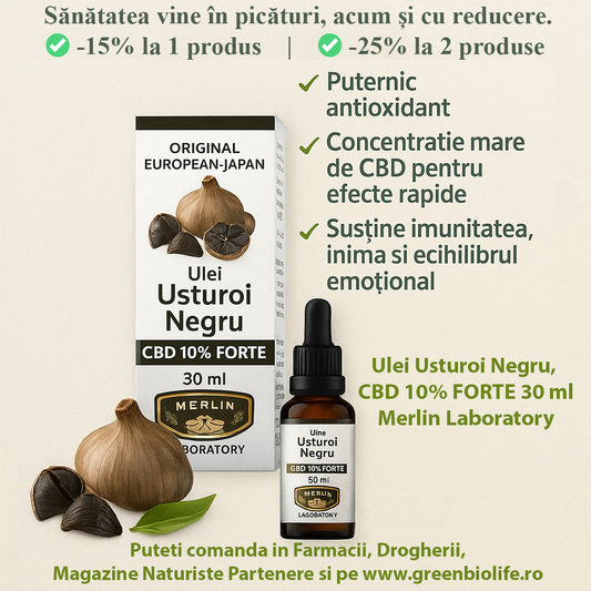 Ulei Usturoi Negru, CBD 10% FORTE 30 ml Merlin Laboratory